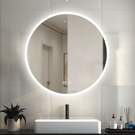 Acezanble 600mm Bluetooth Round Bathroom Mirror With LED Light Illuminated Wall Mounted Vanity Mirror With Demister Anti Fog Large Circle Makeup~p121248081