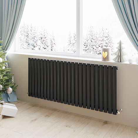 Acezanble Horizontal Oval Column Radiator Central Heating Rad 600x1416mm Single Black