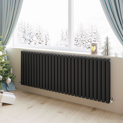 Acezanble Horizontal Oval Column Radiator Central Heating Rad 600x1593mm Double Black