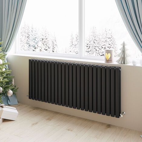 Acezanble Horizontal Oval Column Radiator Central Heating Rad 600x1416mm Double Black