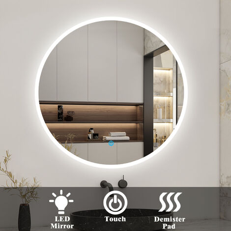 Acezanble Bathroom LED Mirror 80cm, Illuminated Backlit Makeup Mirror with Demister Round Bathroom Mirror