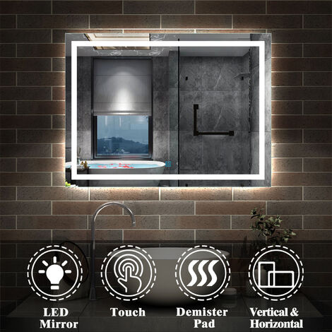 Acezanble Bathroom LED Mirror 1400 x 700 mm Bathroom Mirror with Demister Pad Touch Switch Horizontal/Vertical