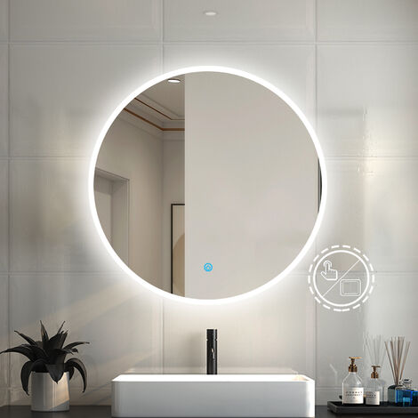 Acezanble Round Bathroom LED Mirror Dimmable Illuminated Backlit Makeup Mirror with Demister, 3 LED Light Color 600mm