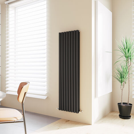 Acezanble Vertical Oval Column Radiator Central Heating Rad 1600x427mm Double Black