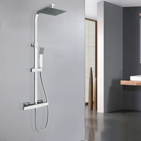 Acezanble 200mm Square Thermostatic Mixer Shower Set Chrome Twin Head Exposed Valve (1/8)