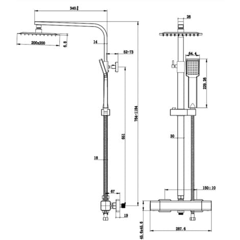 Acezanble Thermostatic Mixer Shower Set Black All Square Exposed Valve Twin Head