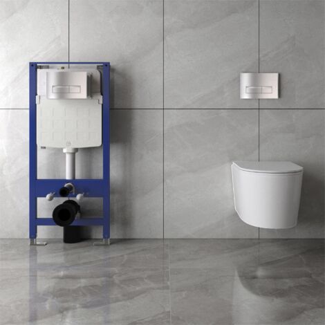 Acezanble 1.14M Concealed Cistern Frame Rimless Wall Hung Toilet Set