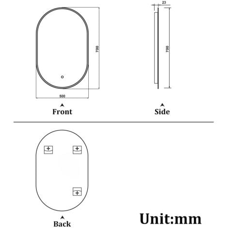 50x70cm Oval LED Bathroom Mirror with Light, Illuminated Wall Mounted Vanity Mirror, Anti-fog, IP44, Demister Mirror with Backlit Lights for Bathroom