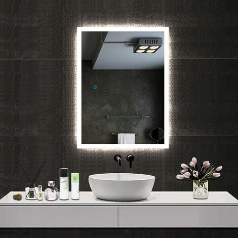 Bathroom LED Mirror with Shaver Socket 700x500mm Wall Mounted Illuminated Bathroom Mirror with LED Lights Demister Pad Touch Switch Vertical/Horizontal