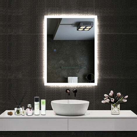 Bathroom LED Mirror with Shaver Socket 800x600mm Wall Mounted Illuminated Bathroom Mirror with LED Lights Demister Pad Touch Switch Vertical/Horizontal