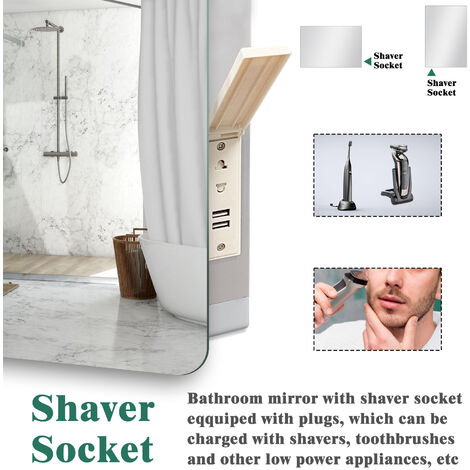Illuminated Bluetooth Led Bathroom Mirror with Shaver Socket Demister Pad Backlit Wall Mounted,Touch Switch Wall Switch 3 Colors Dimmable Brightness Memory Function Vertical/Horizontal 500x700mm