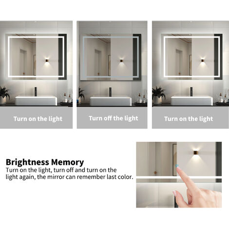Acezanble Bathroom LED Mirror 1000 x 800 mm 3 Colors Dimmable Backlit ...