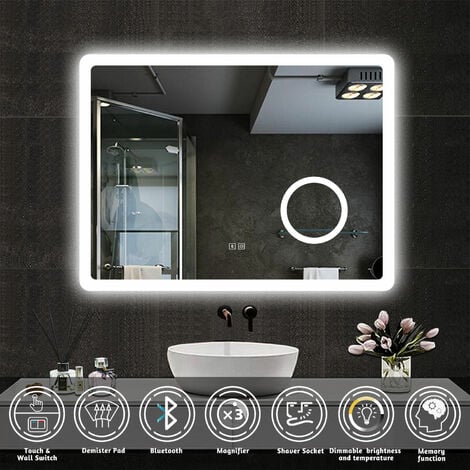 Illuminated Bluetooth Led Bathroom Mirror with Shaver Socket Demister ...