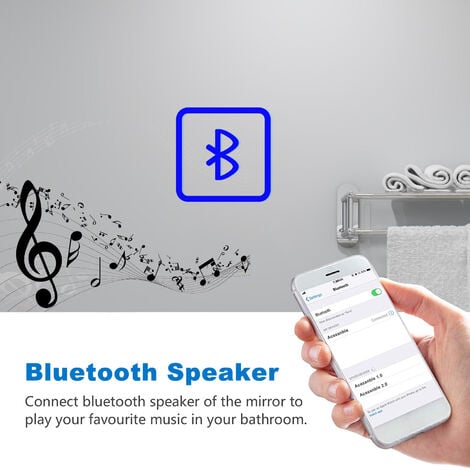 Illuminated Bluetooth Led Bathroom Mirror with Shaver Socket Demister Pad Backlit Wall Mounted,Magnifying Mirror Touch Switch Wall Switch 3 Colors Dimmable Brightness Memory Function 900x700mm