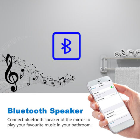 Illuminated Bluetooth Led Bathroom Mirror with Shaver Socket Demister Pad Backlit Wall Mounted Mirrors,Touch Switch Wall Switch 3 Colors Dimmable Brightness Memory Function 800x600mm