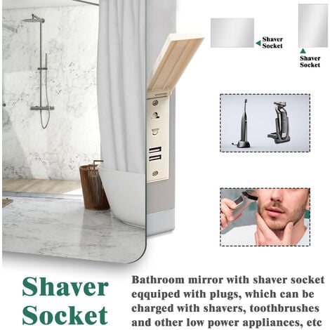 Illuminated Bluetooth Led Bathroom Mirror with Shaver Socket Demister Pad Backlit Wall Mounted Mirrors,Touch Switch Wall Switch 3 Colors Dimmable Brightness Memory Function 800x600mm