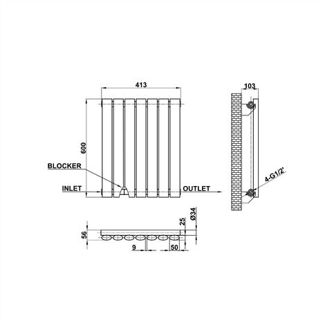 Acezanble Horizontal Radiator Oval Column Designer Central Heating 600x413mm Single White