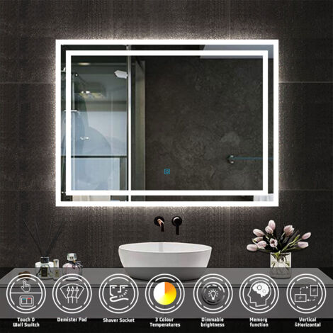 Acezanble Wall Mounted Shaver Socket LED Bathroom Mirrors with 3 Colors ...