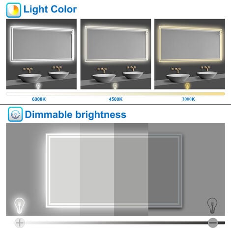 Acezanble 600x800mm Wall Mounted Shaver Socket LED Bathroom Mirrors with 3 Colors Lights, Dimmable & Demister, Wall Switch Touch Switch Horizontal / Vertical