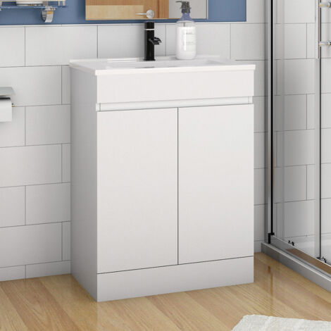 White Vanity Unit with Basin Sink Bathroom Furniture 600mm Freestanding Matte