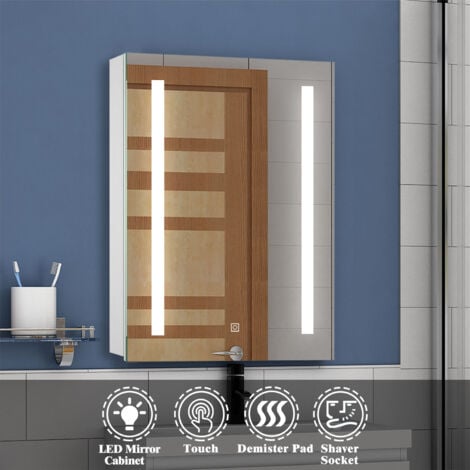 Bathroom LED Mirror Cabinet with Soft Close Bathroom Mirror Cabinet with Shaver Socket Demister Pad 600x800mm
