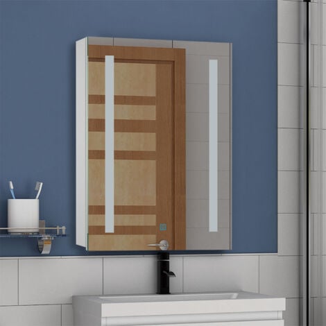 Bathroom LED Mirror Cabinet with Soft Close Bathroom Mirror Cabinet with Shaver Socket Demister Pad 600x800mm