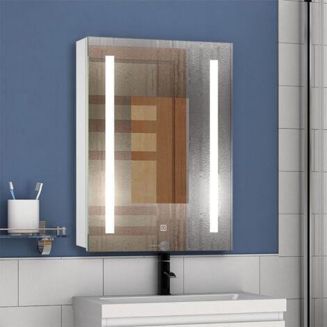 Bathroom LED Mirror Cabinet with Soft Close Bathroom Mirror Cabinet with Shaver Socket Demister Pad 600x800mm