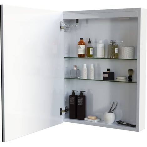 Bathroom LED Mirror Cabinet with Soft Close Bathroom Mirror Cabinet with Shaver Socket Demister Pad 600x800mm