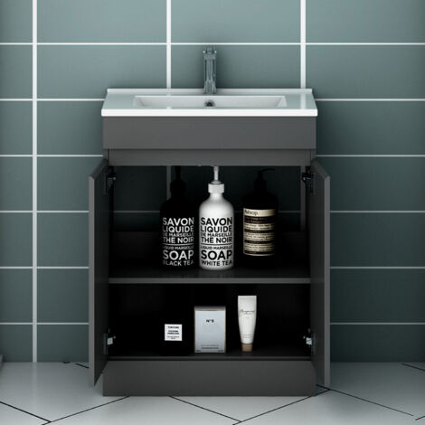 600mm Grey Bathroom Vanity Unit with Basin Sink Storage