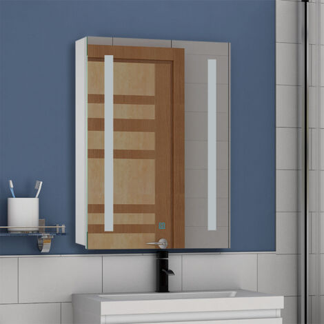 Bathroom LED Mirror Cabinet with Soft Close Bathroom Mirror Cabinet with Shaver Socket Demister Pad 500x700mm