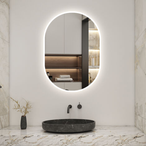 60x100cm Oval LED Bathroom Mirror with Light, Illuminated Wall Mounted Vanity Mirror, Anti-fog, 3 Colors Dimmable Light, Memory Function, IP44, Demister Mirror with Backlit Lights for Bathroom