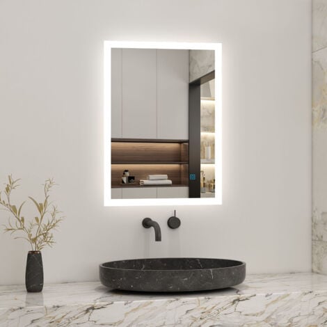 Acezanble Illuminated Led Bathroom Mirror 500X600mm, Anti-fog, Touch Switch, 6000K Cool White Light, Illumimated Makeup Mirror