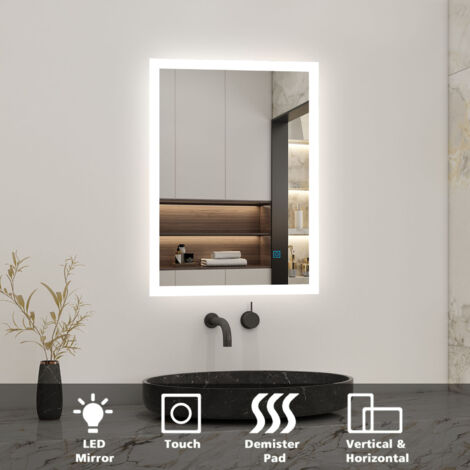 Acezanble Illuminated Led Bathroom Mirror 500X600mm, Anti-fog, Touch Switch, 6000K Cool White Light, Illumimated Makeup Mirror