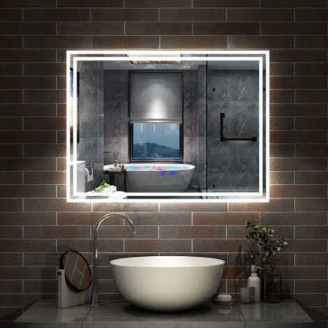 Acezanble Bathroom LED Mirror with Bluetooth Speaker, 3 Colors Lighting Modes, Color Changing, Demister Pad Anti-fog, Touch Switch Illuminated Smart Wall Vanity Mirror, 80x60cm