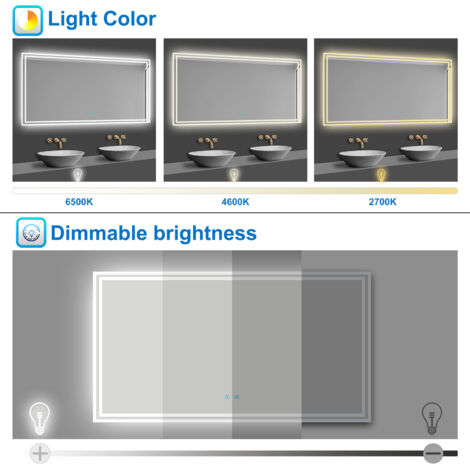 Acezanble Bathroom LED Mirror with Bluetooth Speaker, 3 Colors Lighting Modes, Color Changing, Demister Pad Anti-fog, Touch Switch Illuminated Smart Wall Vanity Mirror, 80x60cm
