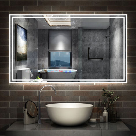 Acezanble Bathroom LED Mirror with Bluetooth Speaker, 3 Colors Lighting Modes, Color Changing, Demister Pad Anti-fog, Touch Switch Illuminated Smart Wall Vanity Mirror, 120x70cm