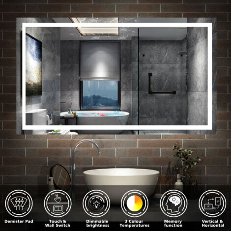 Acezanble LED Bathroom Mirror 800 x 600 mm, 3 Colors Lighting Modes Dimmable Illuminated Bathroom Mirror with Demister Pad, Adjustable Brightness, Horizontal/Vertical