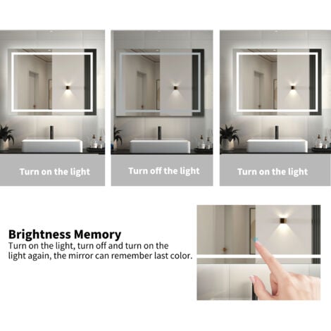 Acezanble LED Bathroom Mirror 1200 x 800 mm, 3 Colors Lighting Modes Dimmable Illuminated Bathroom Mirror with Demister Pad, Adjustable Brightness, Horizontal/Vertical