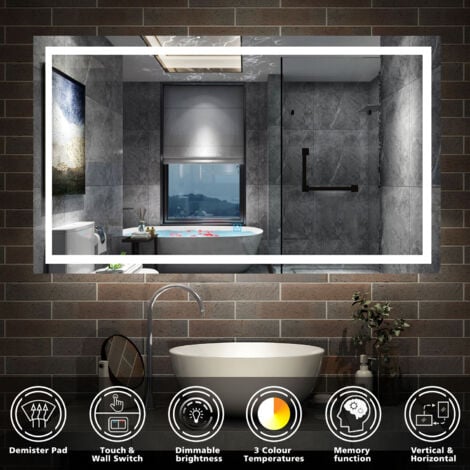 Acezanble LED Bathroom Mirror 700 x 500 mm, 3 Colors Lighting Modes Dimmable Illuminated Bathroom Mirror with Demister Pad, Adjustable Brightness, Horizontal/Vertical