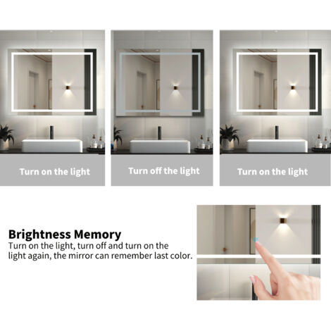 Acezanble LED Bathroom Mirror 700 x 500 mm, 3 Colors Lighting Modes Dimmable Illuminated Bathroom Mirror with Demister Pad, Adjustable Brightness, Horizontal/Vertical
