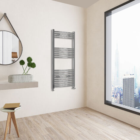 Acezanble 1200x600mm(HxW) Chrome Curved Heated Towel Track Heated Towel Radiator (1/2)
