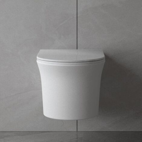 Acezanble Bathroom Rimless Wall Hung Toilet Pan WC + Soft Close Seat (1/3)