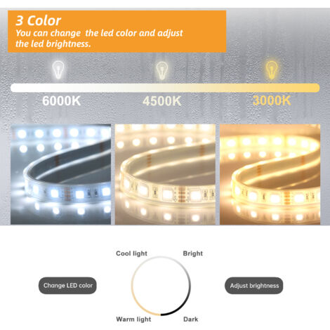 Acezanble Round Backlit LED Bathroom Mirror with 3 Colour Lights 50cm Illuminated Backlit Wall Mounted Bathroom Mirror with Demister Memory Function with Dimmable Brightness