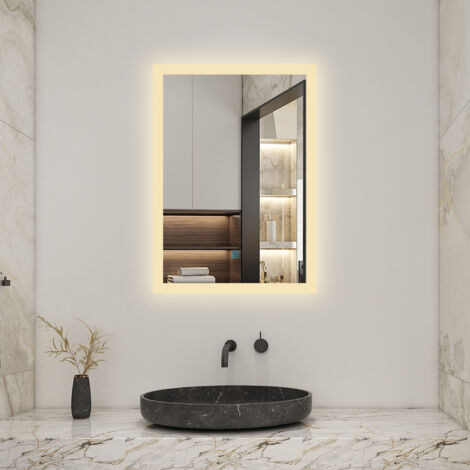 Acezanble Bathroom Mirror with 3 Colour LED Lights, 900x700mm Dimmable Illuminated Wall Mirror with Desmister, Touch, Brightness Memory, 3000K-6000K