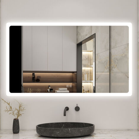 Acezanble Illuminated Bluetooth Bathroom Mirror with Shaver Socket, 3 Colour LED Lights, 1200x700mm Dimmable Wall Mirror with Desmister, Touch, Brightness Memory, 3000K-6000K