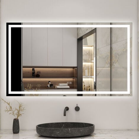 Bluetooth LED Bathroom Mirror with Shaver Socket, 3 Colours Lights Dimmable, 1200x700 mm Illuminated Bathroom Vanity Mirror, Demister, Wall Switch Touch Switch Smart Mirrors Horizontal Vertical