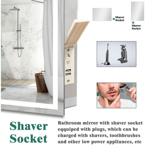 Bluetooth LED Bathroom Mirror with Shaver Socket, 3 Colours Lights Dimmable, 1200x700 mm Illuminated Bathroom Vanity Mirror, Demister, Wall Switch Touch Switch Smart Mirrors Horizontal Vertical