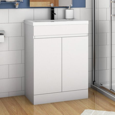 500mm Bathroom Vanity Unit With Wash Basin Ceramic Sink, 2 Double Door, High Gloss White, Cloakroom Storage Furniture Under Basin Cabinet, Floorstanding Cabinets