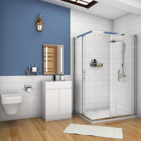 500mm Bathroom Vanity Unit With Wash Basin Ceramic Sink, 2 Double Door, High Gloss White, Cloakroom Storage Furniture Under Basin Cabinet, Floorstanding Cabinets