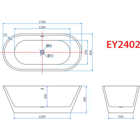 Acezanble White Acrylic Bathtub High Quality 1700 x800mm  Modern Freestanding Double Ended